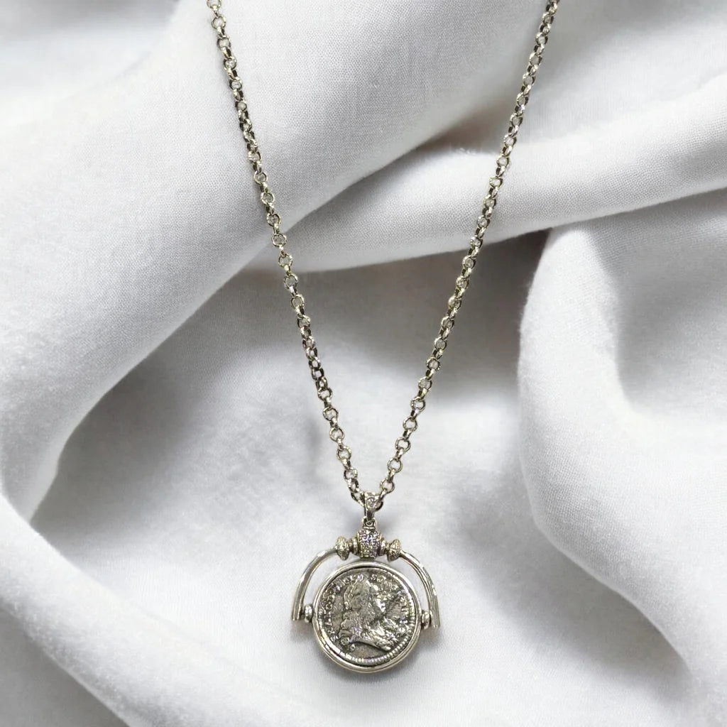 TAT2 DESIGNS Vintage Silver/Gold Sol Spinner Necklace 28”-30”