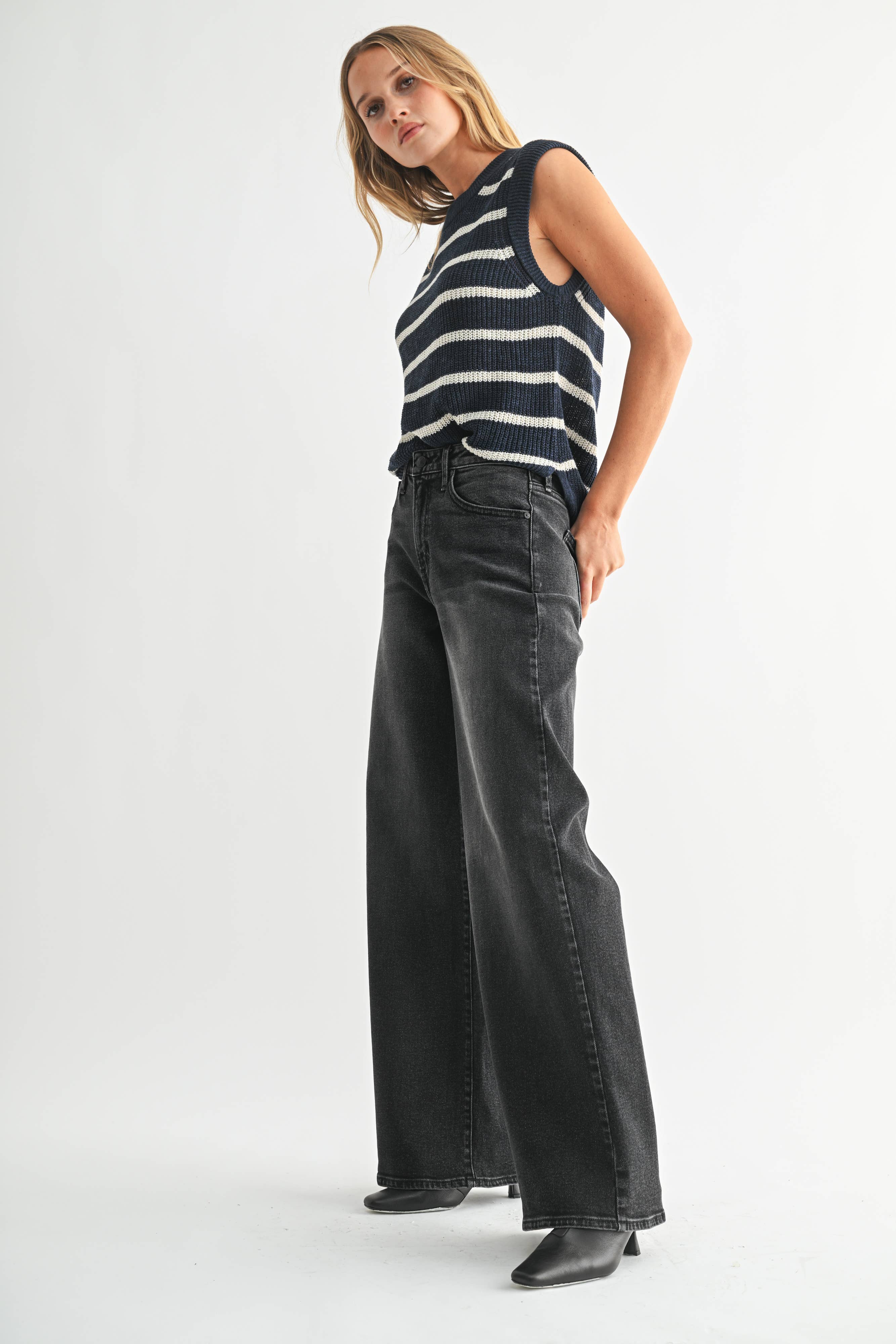 *PREORDER* JB COLLECTION Full Length Relaxed Ultra Wide Leg - WASHED BLACK