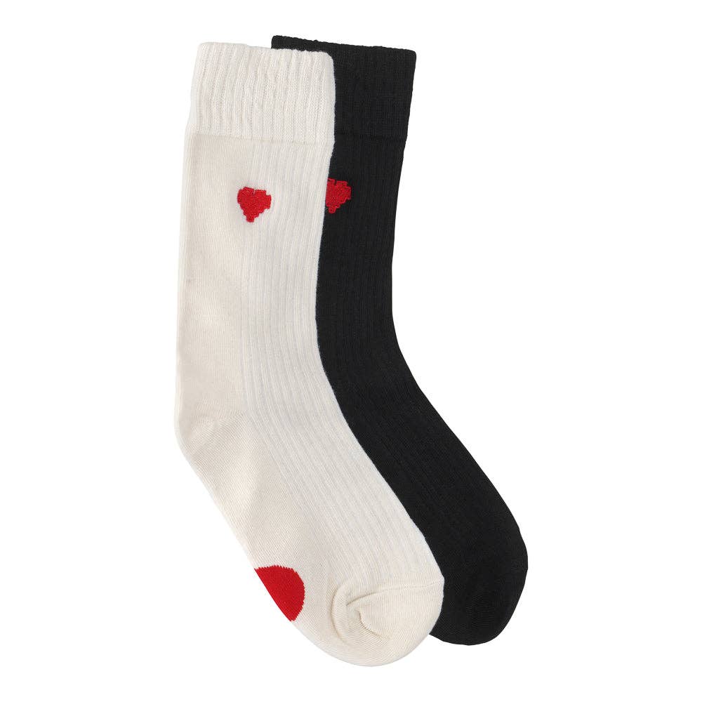LIGHT EMBROIDERED HEART SOCKS: Black