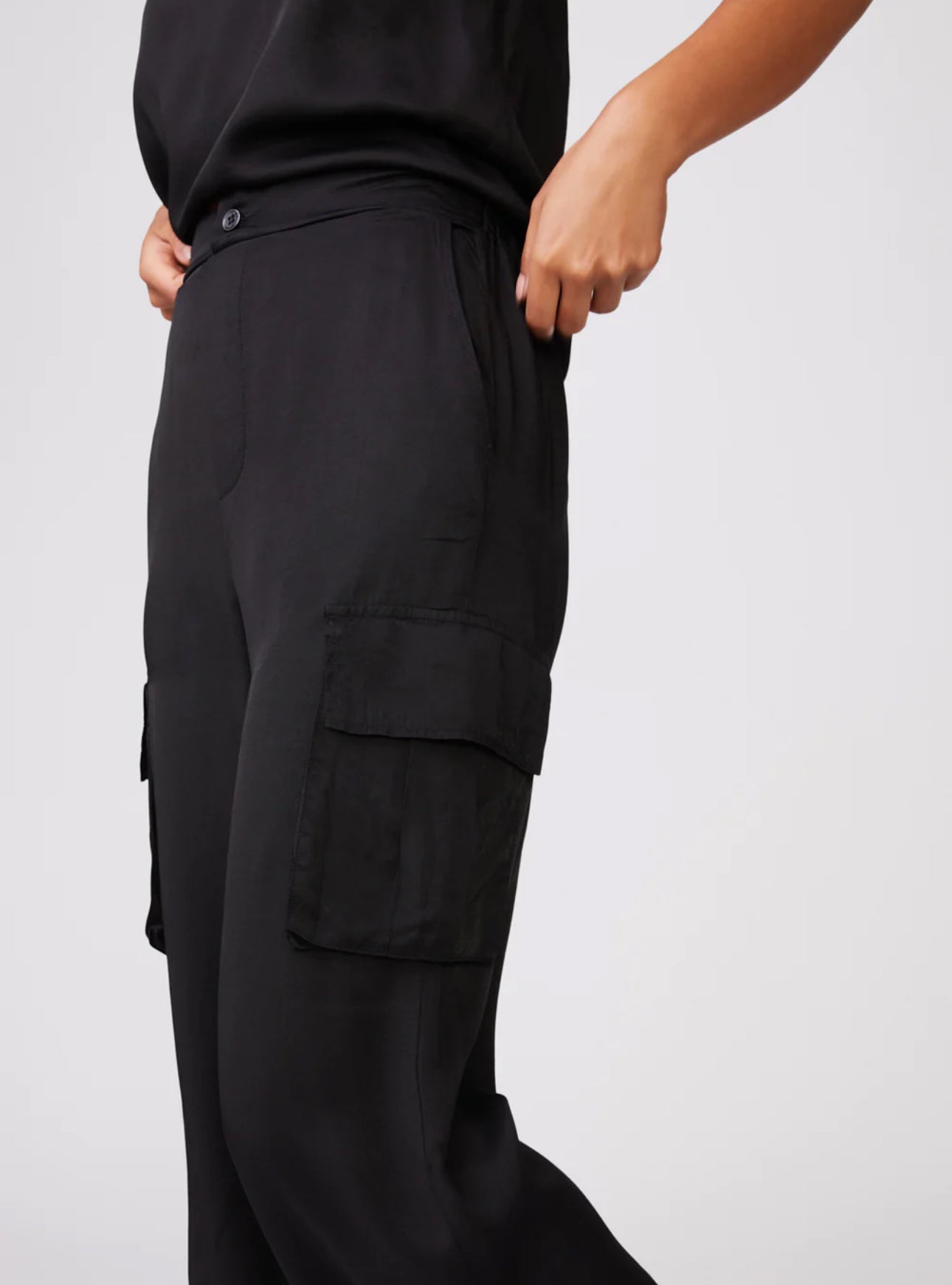 STATESIDE Viscose Black Satin Cargo Pant-Apparel-The Life ™ Boutique | Westfield, NJ-m-The Life ™ Boutique | Westfield, NJ