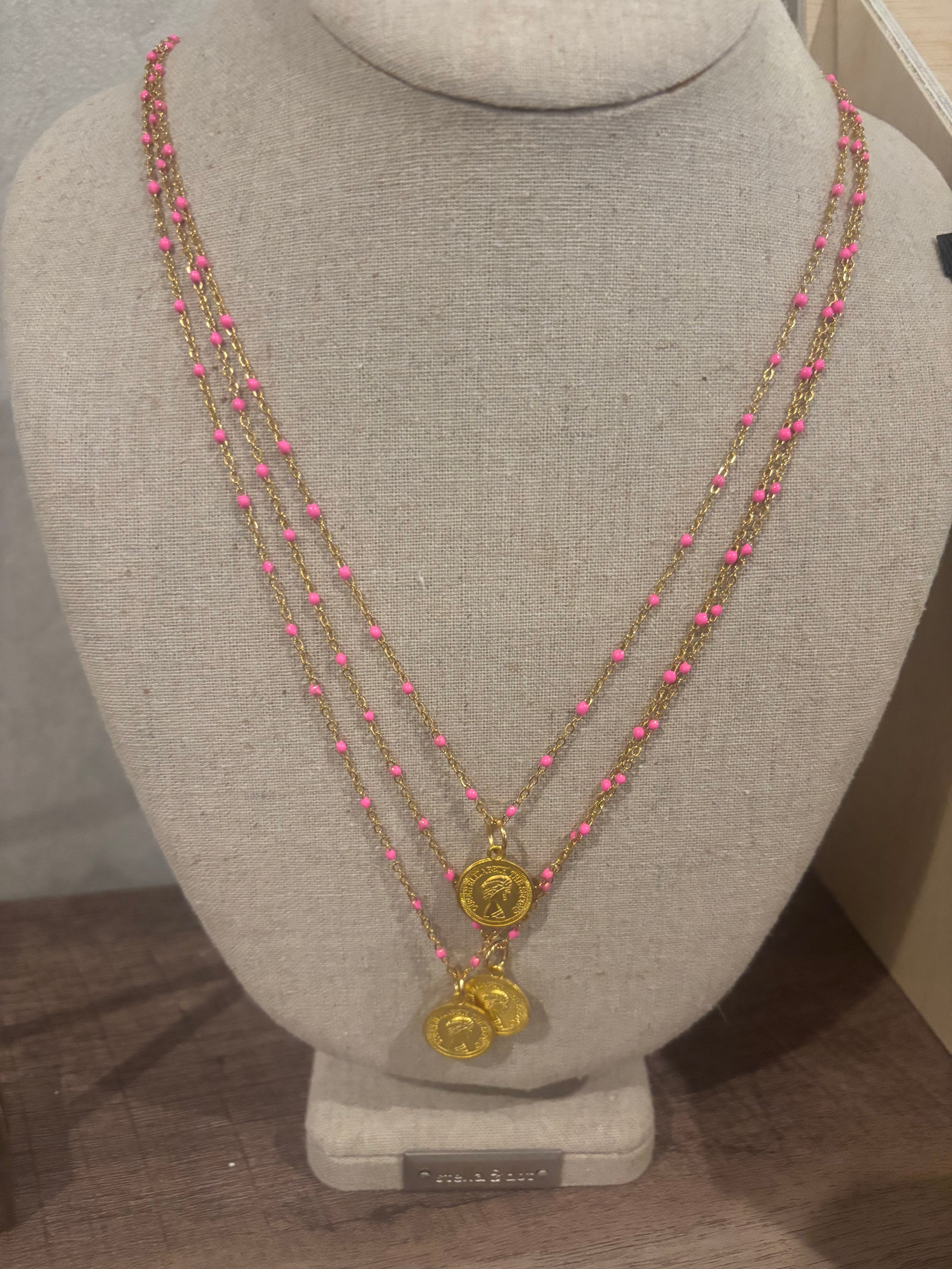 Sophia Triple pink Necklace with coins