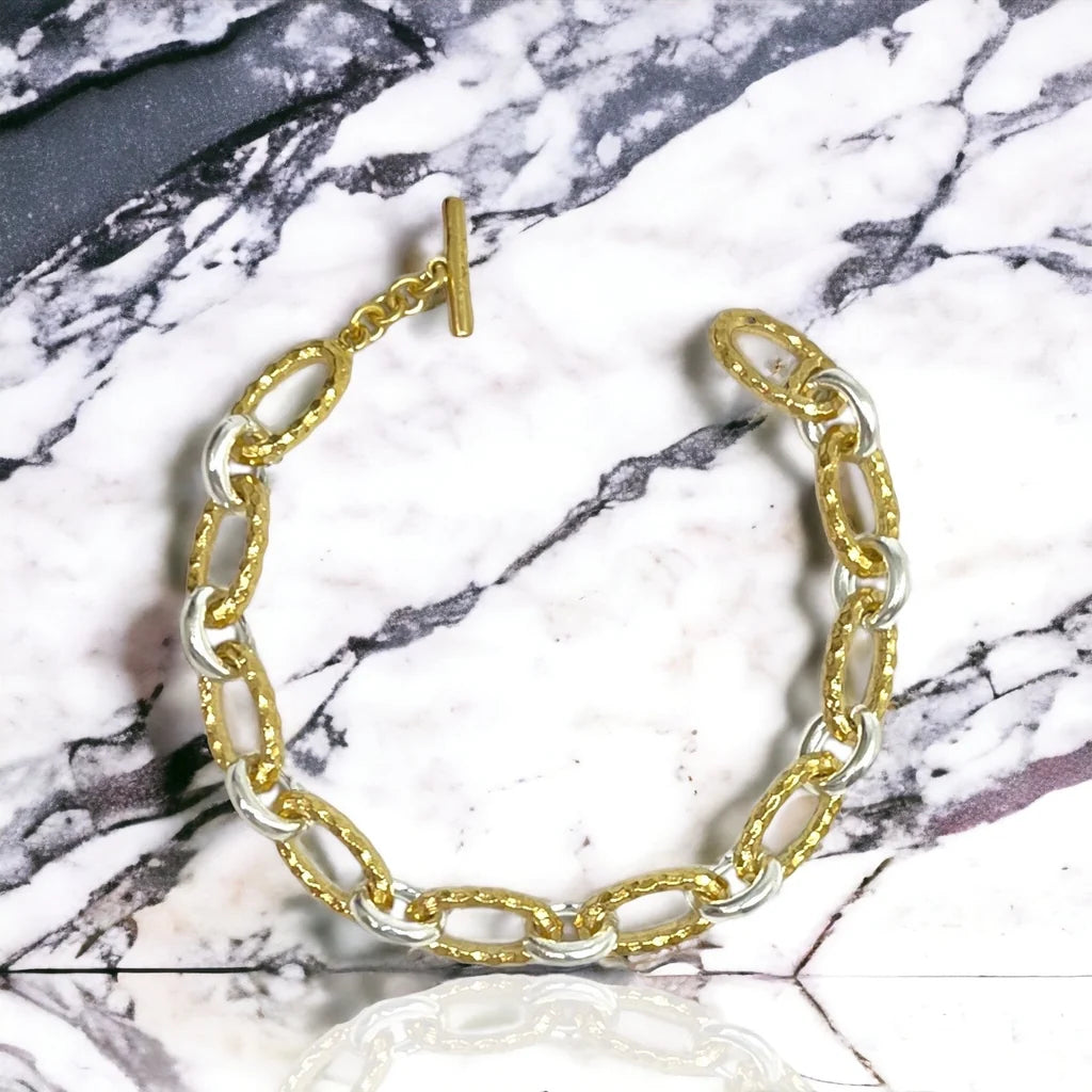 TAT2 DESIGNS Gold Two-Toned Ravelle Thin Hammered Chain Bracelet