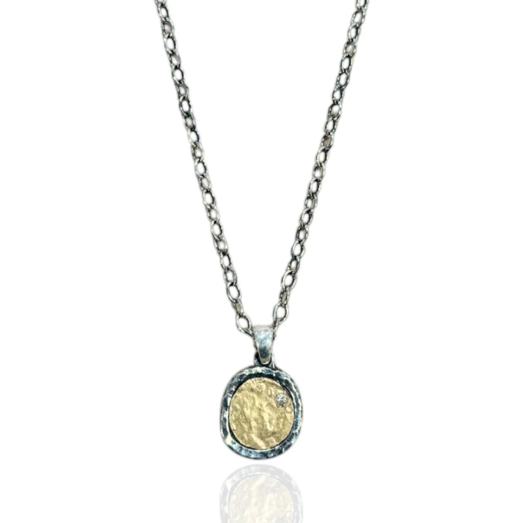 TAT2 DESIGNS Vintage Silver Pavia Coin Pavé Frame Necklace 16”in