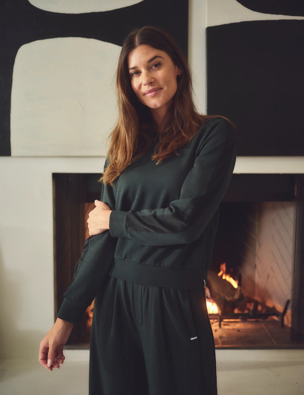 STATESIDE Softest Fleece Satin Trimmed Wide Leg Pant