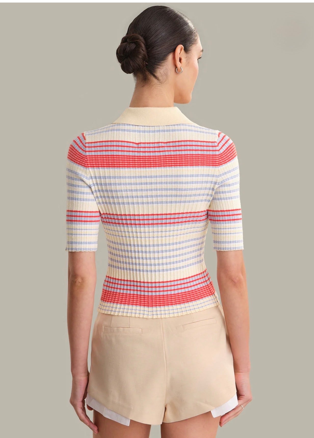 525 AMERICA Calla Striped Polo Top in Bright Multi Stripe