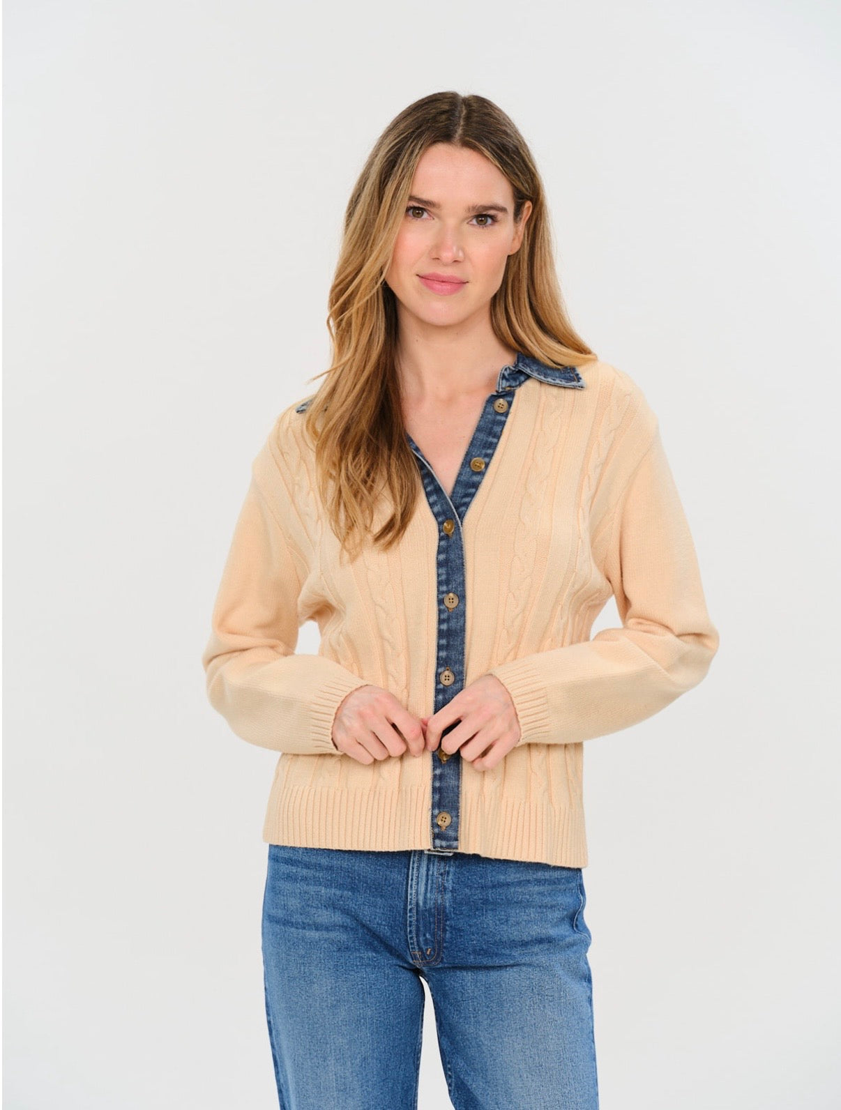 *PREORDER* SIX/FIFTY Kai | Denim Mixed Media Sweater