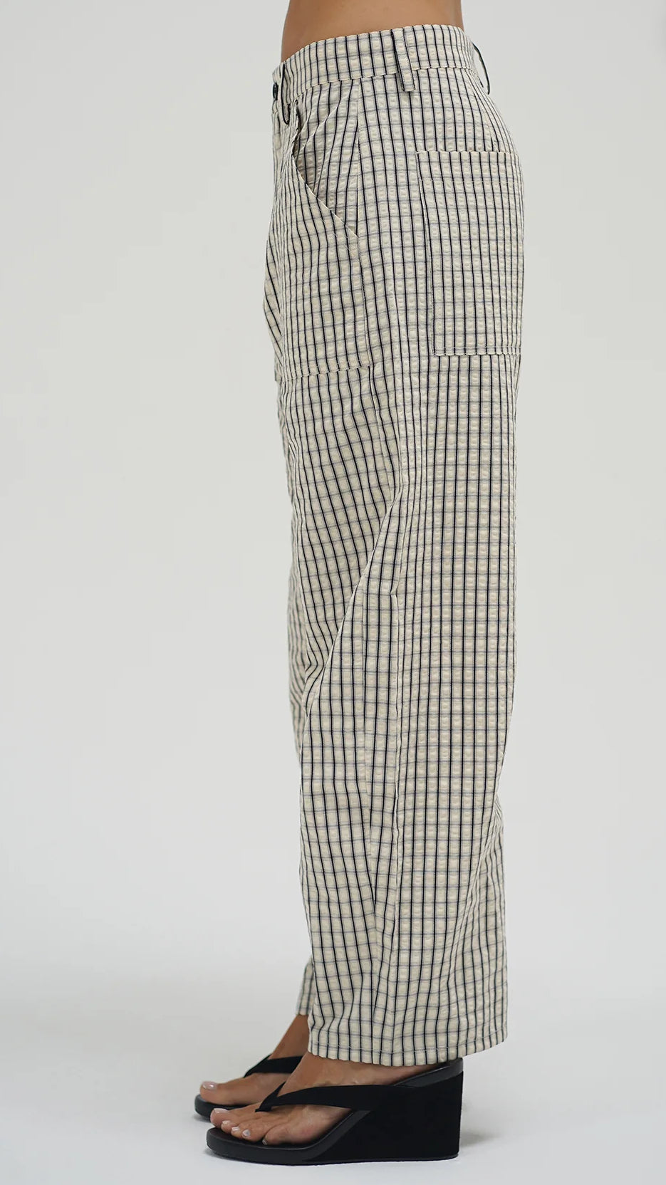 LNA Cross Creek Plaid Pant- Cream/Black Plaid