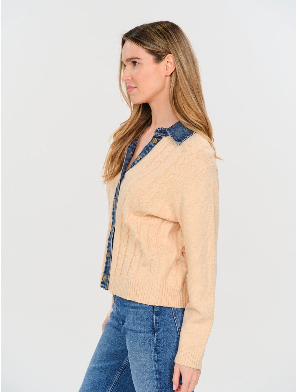 *PREORDER* SIX/FIFTY Kai | Denim Mixed Media Sweater