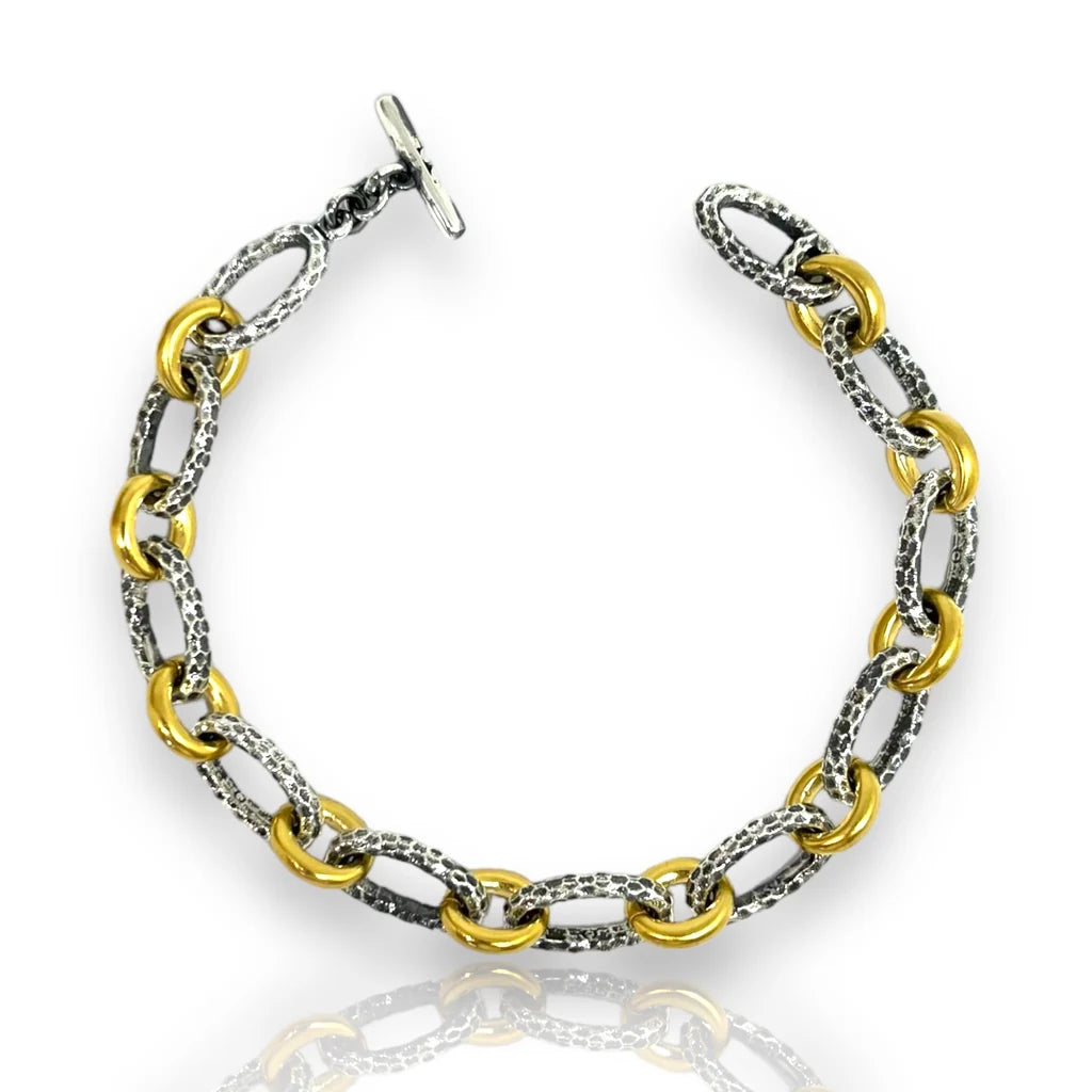 TAT2 DESIGNS Vintage Silver Two-Tone Ravelle Thin Hammered Chain Bracelet