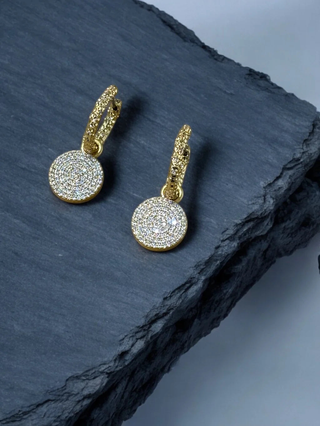TAT2 DESIGNS Gold Crystal Huggies with Slide On Pavé Disc