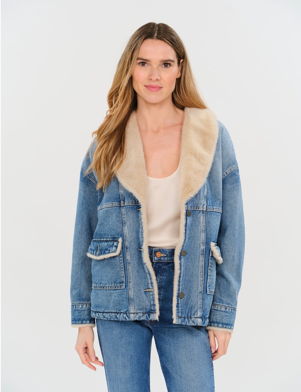 *PREORDER* SIX/FIFTY Wynn Faux Sherpa Shawl Denim Jacket