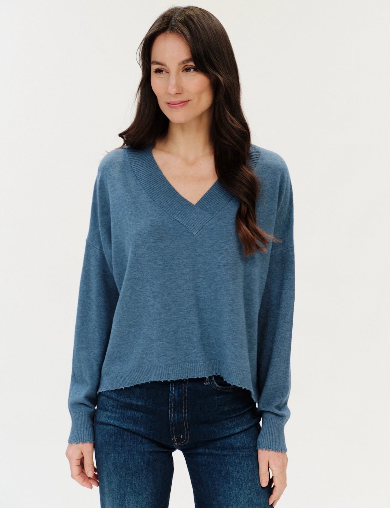 Six Fifty Geneva Frayed V-Neck Sweater
