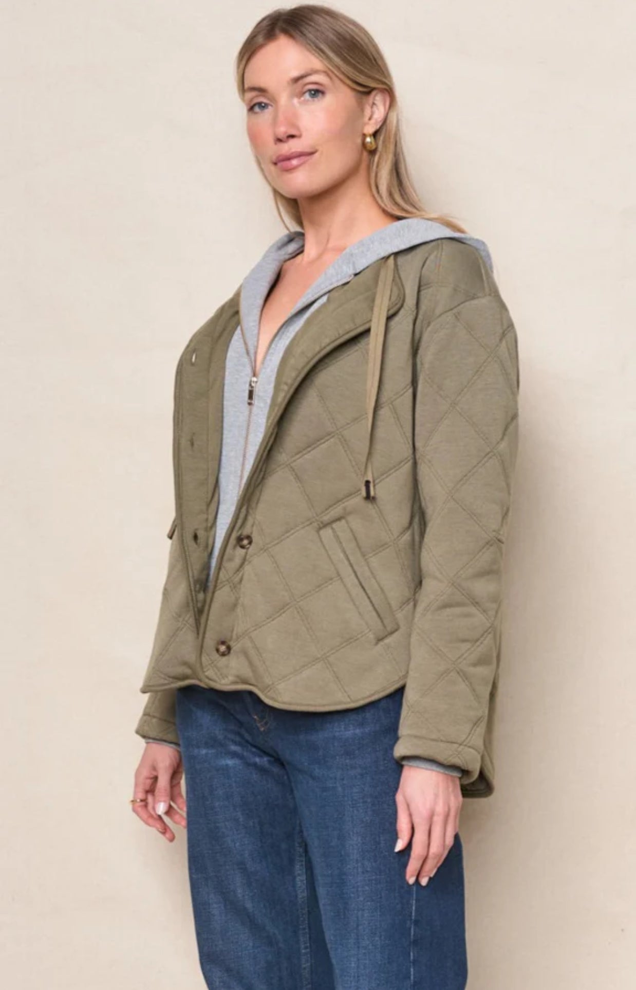 STATESIDE Quilted Hooded Jacket in Thyme