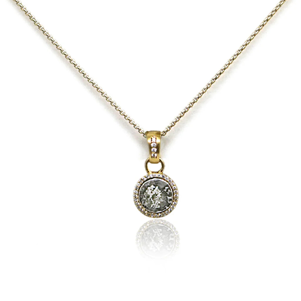TAT2 DESIGNS Gold Pavia Coin & Pavé Frame Necklace