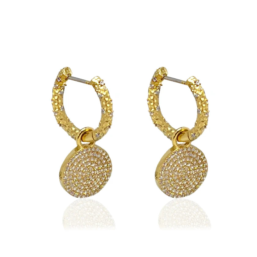 TAT2 DESIGNS Gold Crystal Huggies with Slide On Pavé Disc
