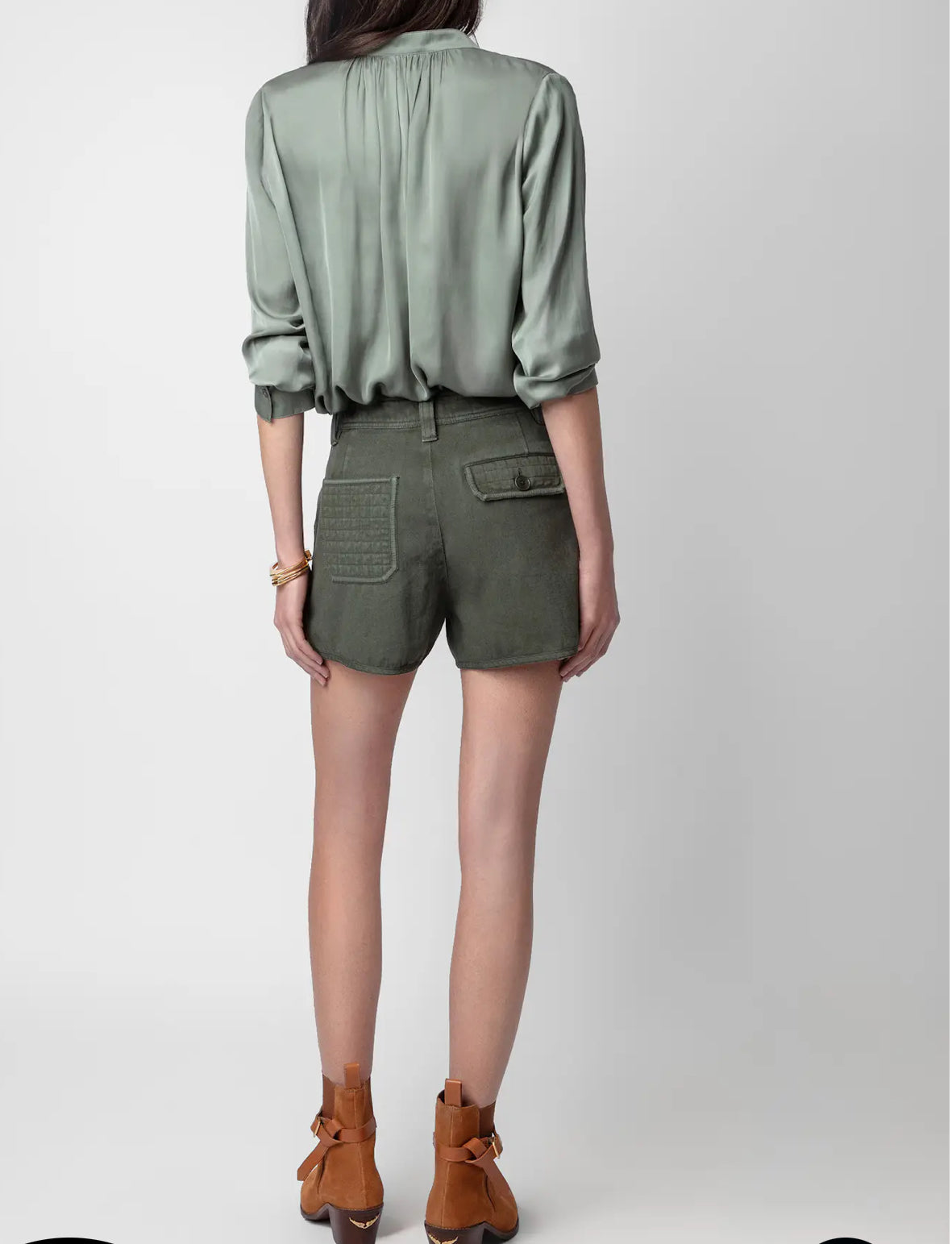 Zadig & Voltaire Khaki Cotton Twill Shorts With Pockets And Textured Panels.-The Life ™ Boutique | Westfield, NJ-38-The Life ™ Boutique | Westfield, NJ