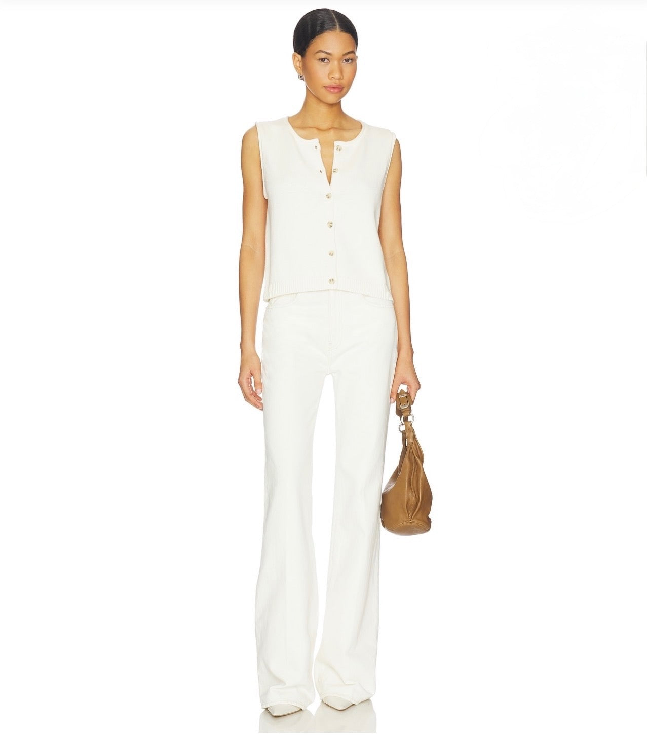 525 AMERICA Marianna Rolled Out Sleeveless Vest in Chalk