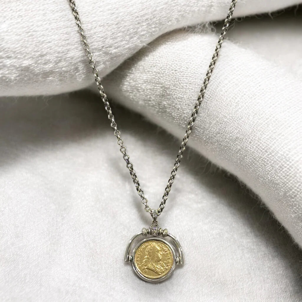 TAT2 DESIGNS Vintage Silver/Gold Sol Spinner Necklace 28”-30”