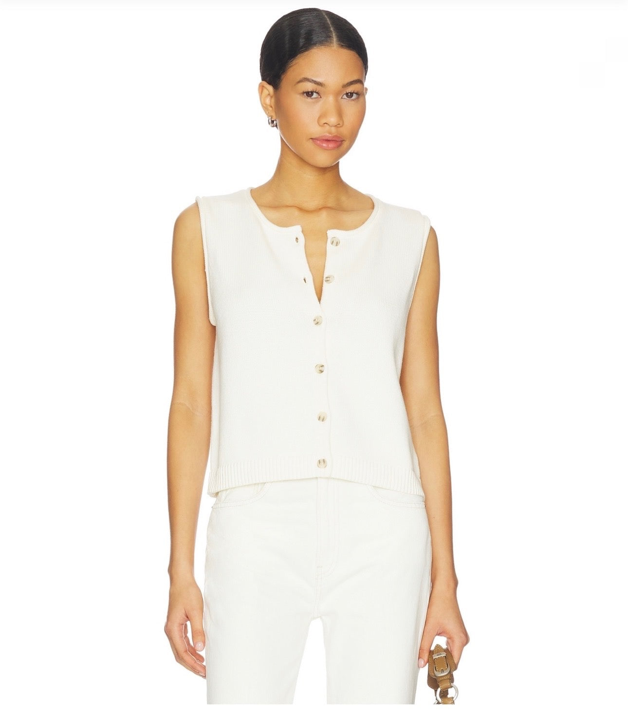 525 AMERICA Marianna Rolled Out Sleeveless Vest in Chalk