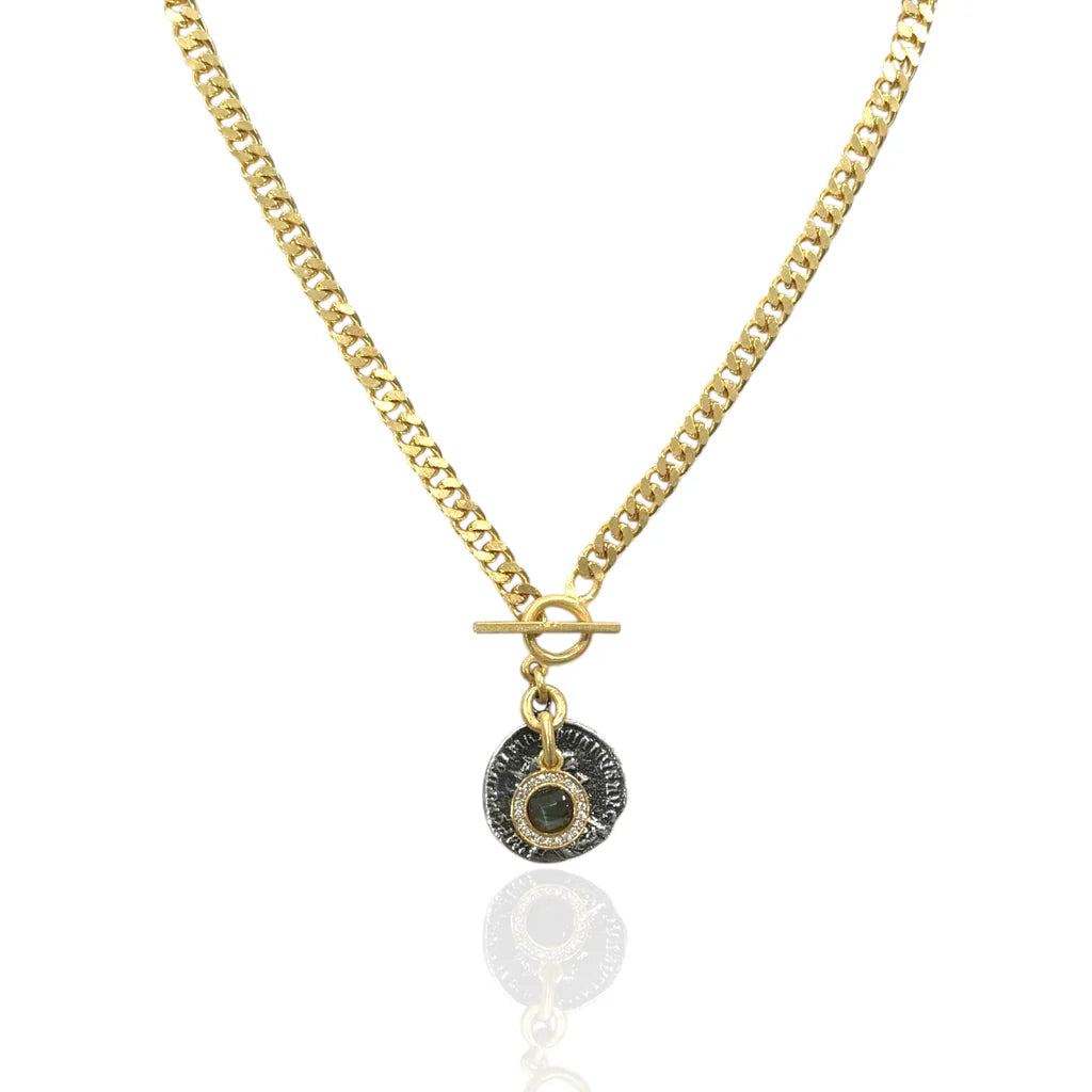 TAT2 DESIGNS Mini Gold Mesa Labradorite Charm Necklace 18”in
