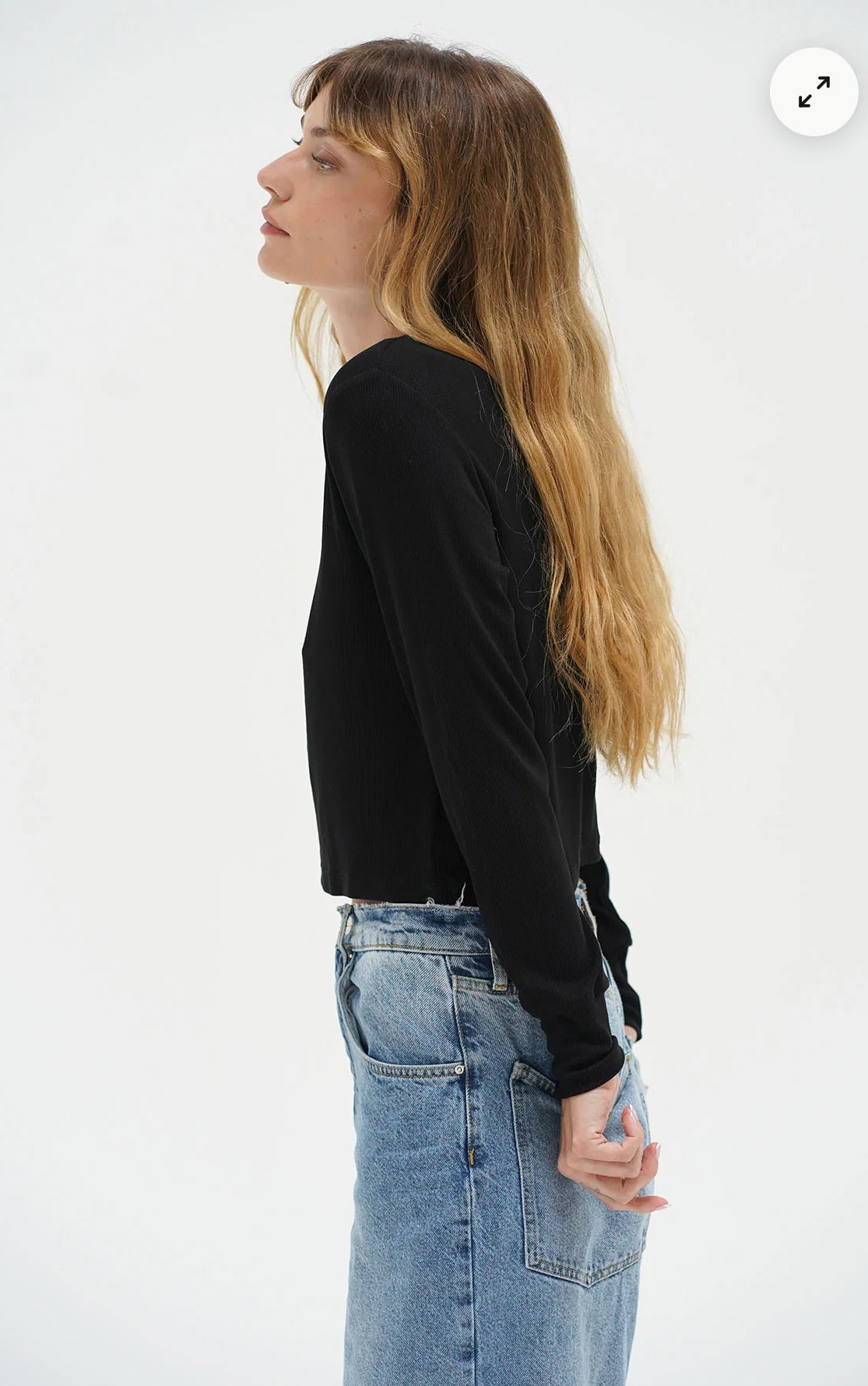 LNA Long Sleeve Ribbed Black Crew