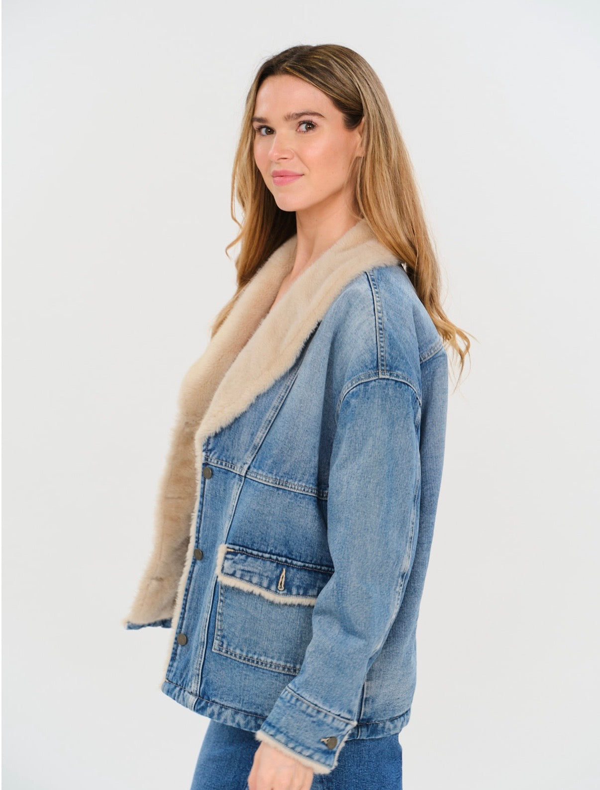 *PREORDER* SIX/FIFTY Wynn Faux Sherpa Shawl Denim Jacket