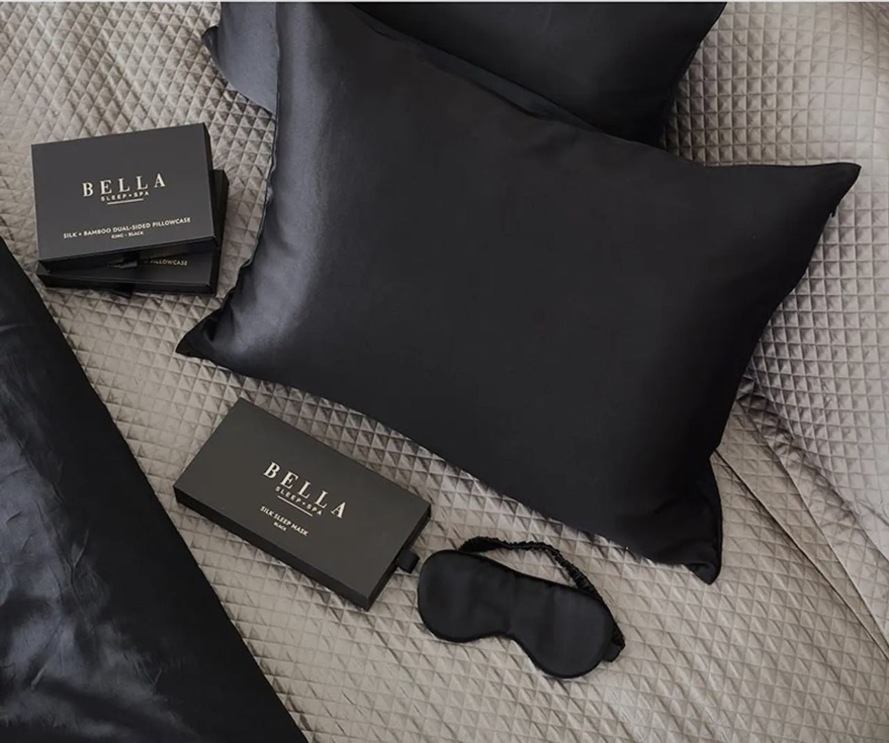 BELLA SLEEP + SPA Black Silk Pillowcase