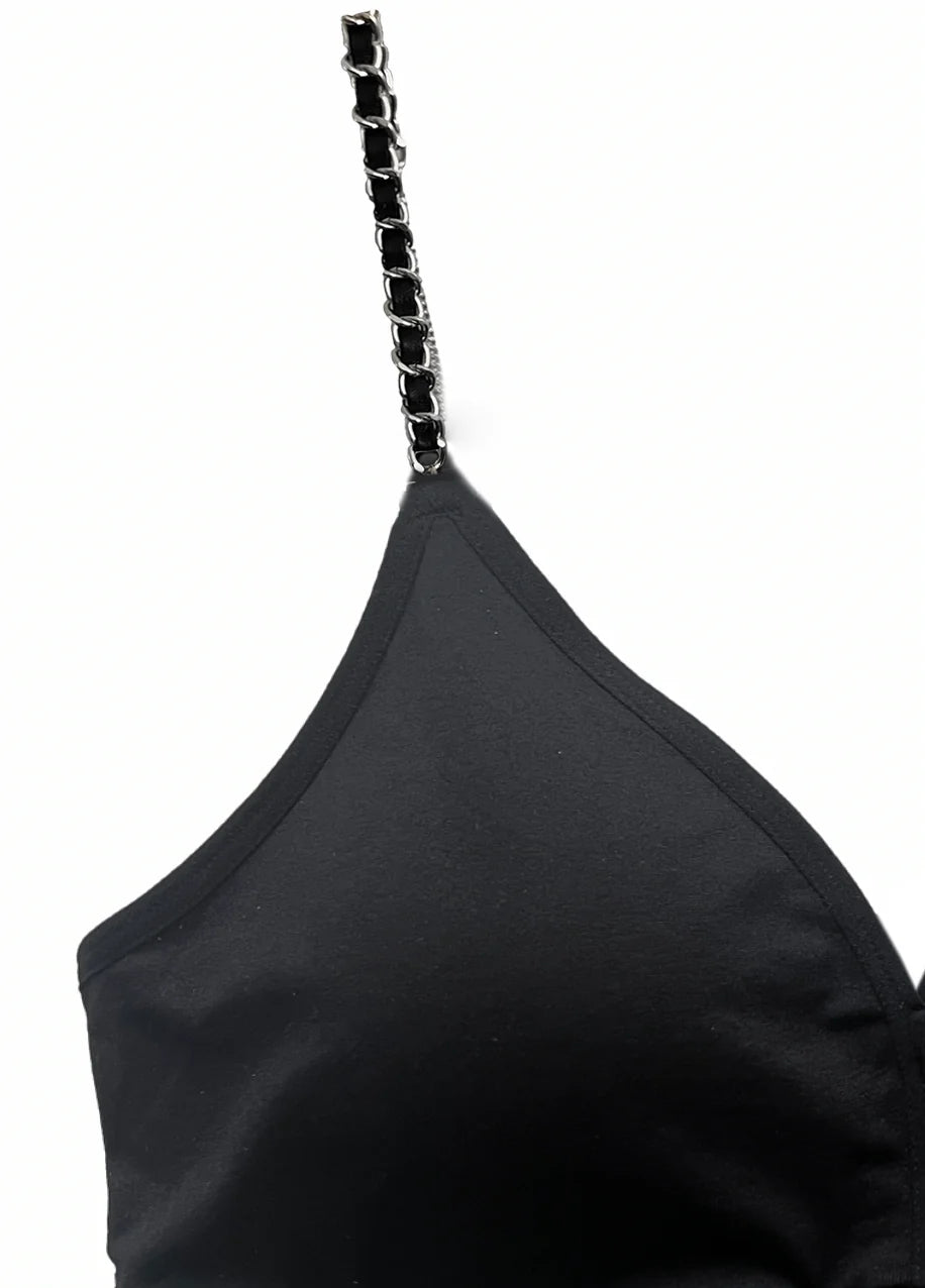 STRAP-ITS Silver/Black Chain Plunge Bra