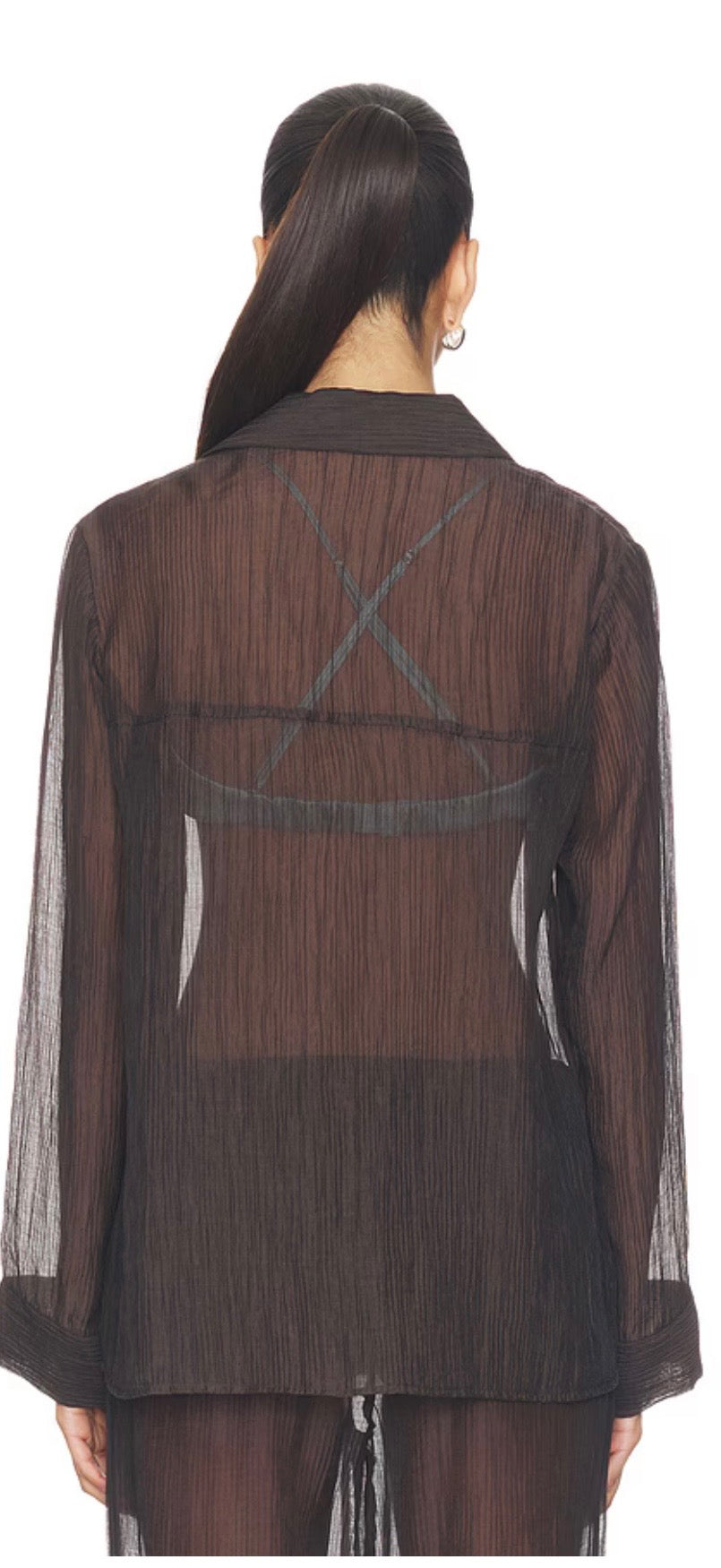 LNA Sylvee Sheer Button Up in Chocolate Black