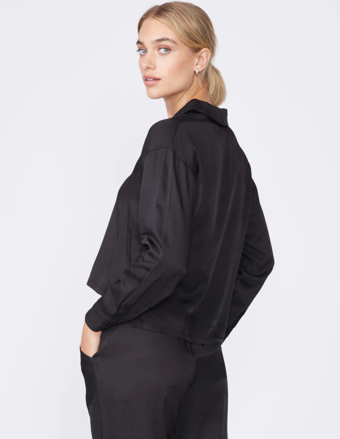 STATESIDE Viscose Satin Cropped Shirt