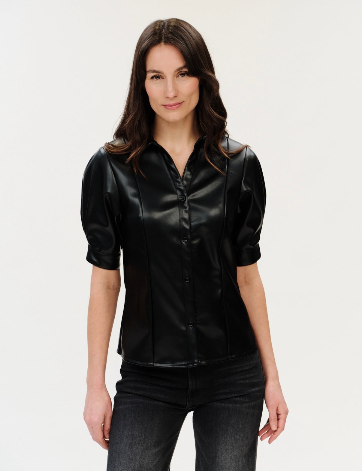 *PREORDER* SIX/FIFTY Val Faux Leather Collared Top