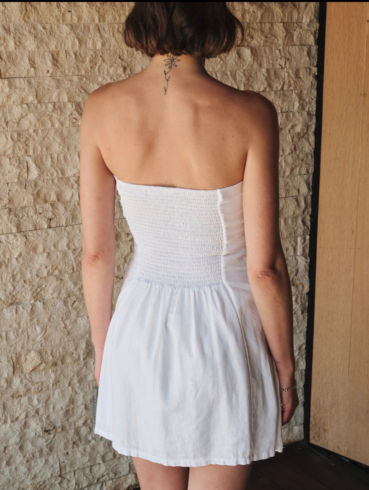 STATESIDE Linen Strapless Mini Dress in White