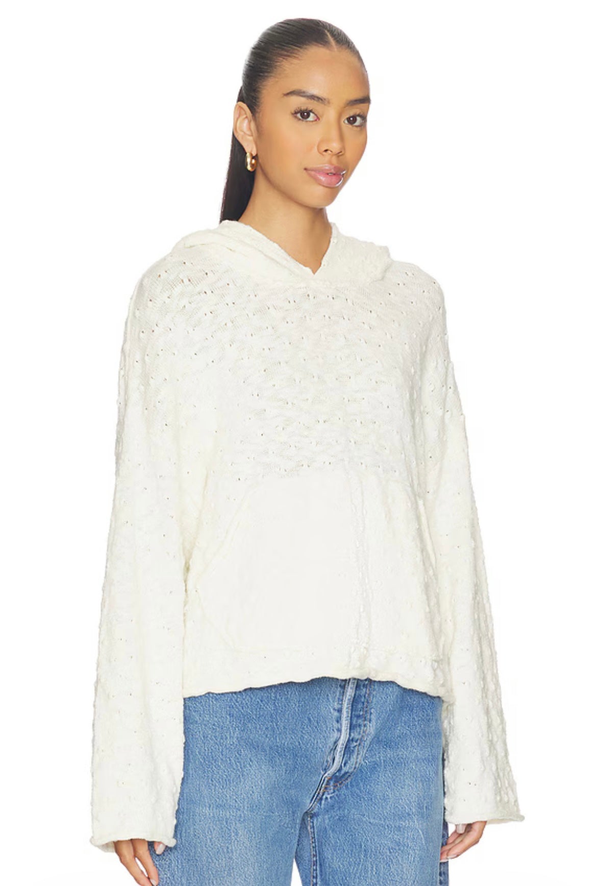 FREE PEOPLE Lake Side Open Knit Hoodie in Marshmallow