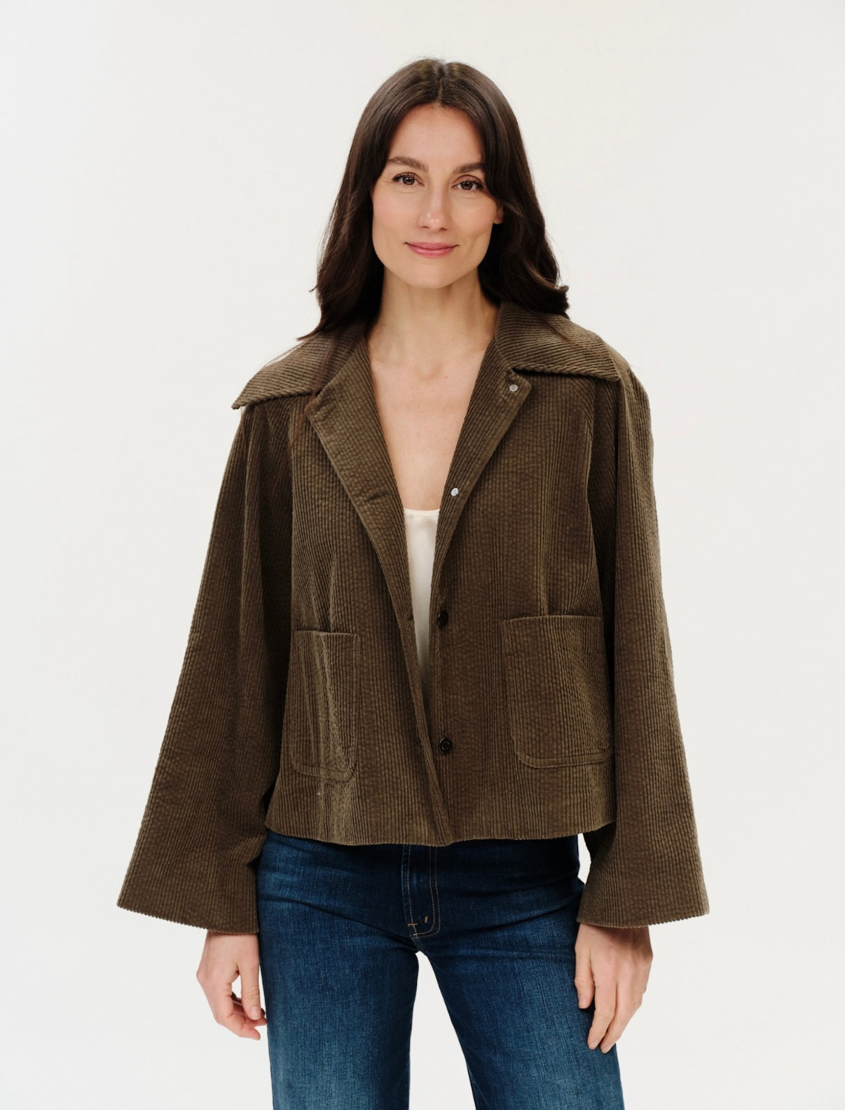 SIX/FIFTY Lima Corduroy Bell Sleeve Jacket in Olive