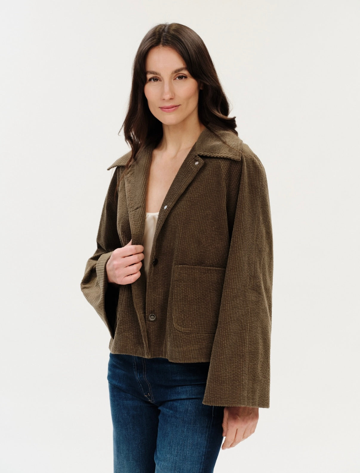 SIX/FIFTY Lima Corduroy Bell Sleeve Jacket in Olive