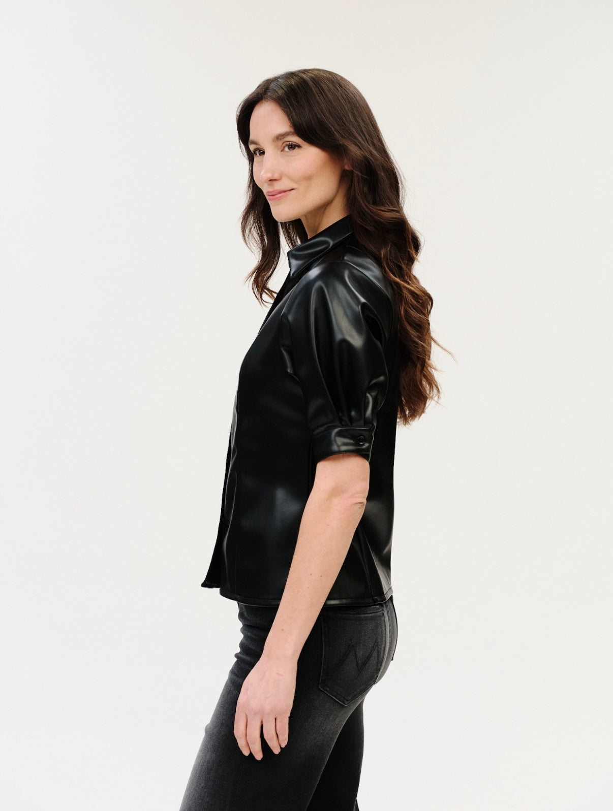 *PREORDER* SIX/FIFTY Val Faux Leather Collared Top