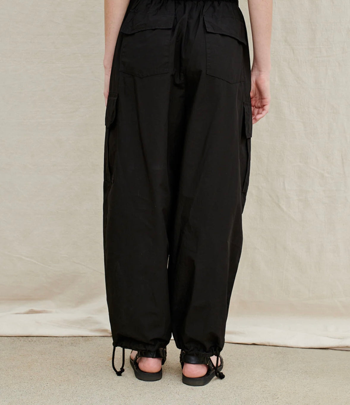 STATESIDE Black Drawstring Poplin Cargo Pant