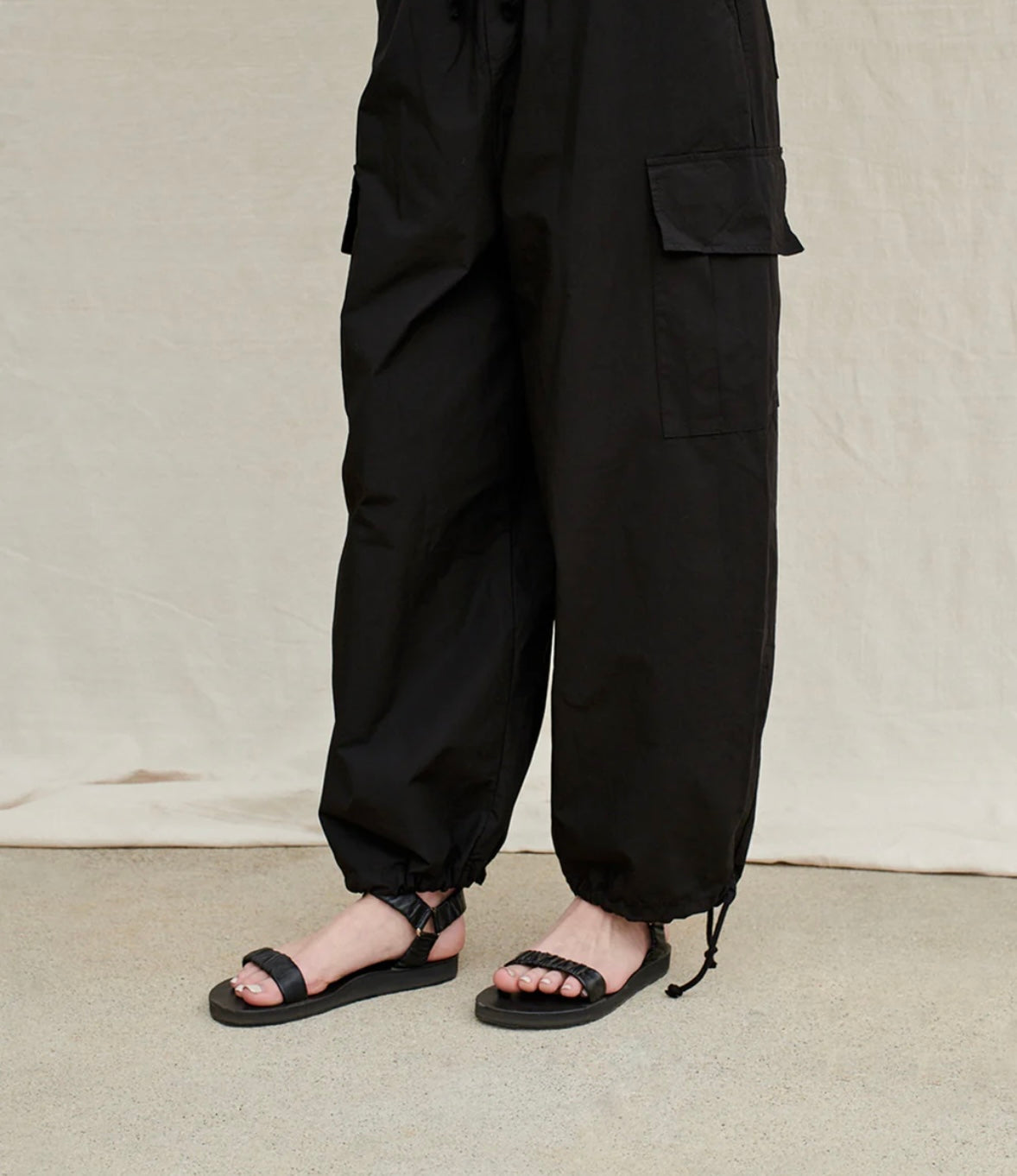 STATESIDE Black Drawstring Poplin Cargo Pant