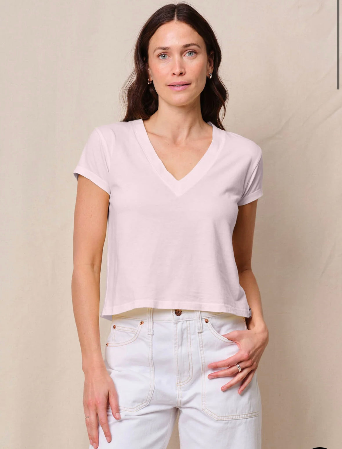 STATESIDE Cloud Jersey Short Sleeve V-Neck in Softest Pink