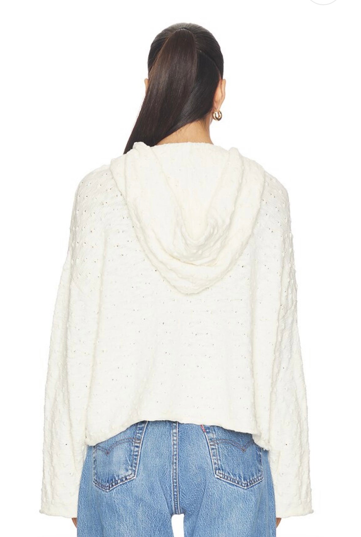 FREE PEOPLE Lake Side Open Knit Hoodie in Marshmallow