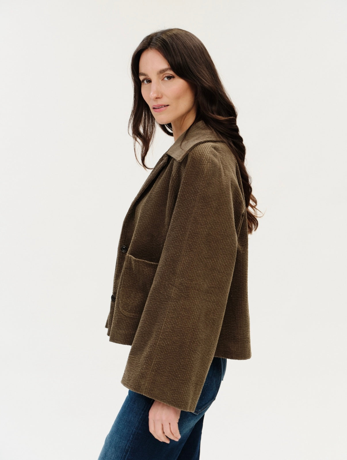 SIX/FIFTY Lima Corduroy Bell Sleeve Jacket in Olive