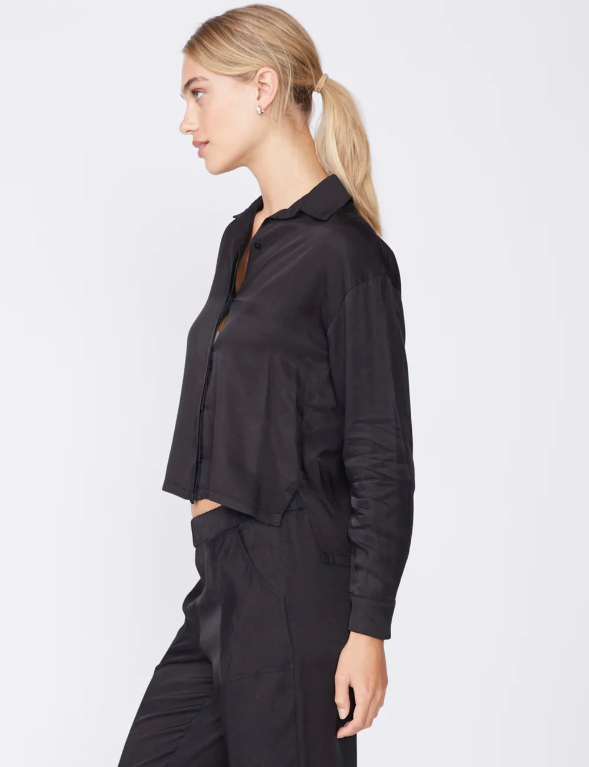 STATESIDE Viscose Satin Cropped Shirt
