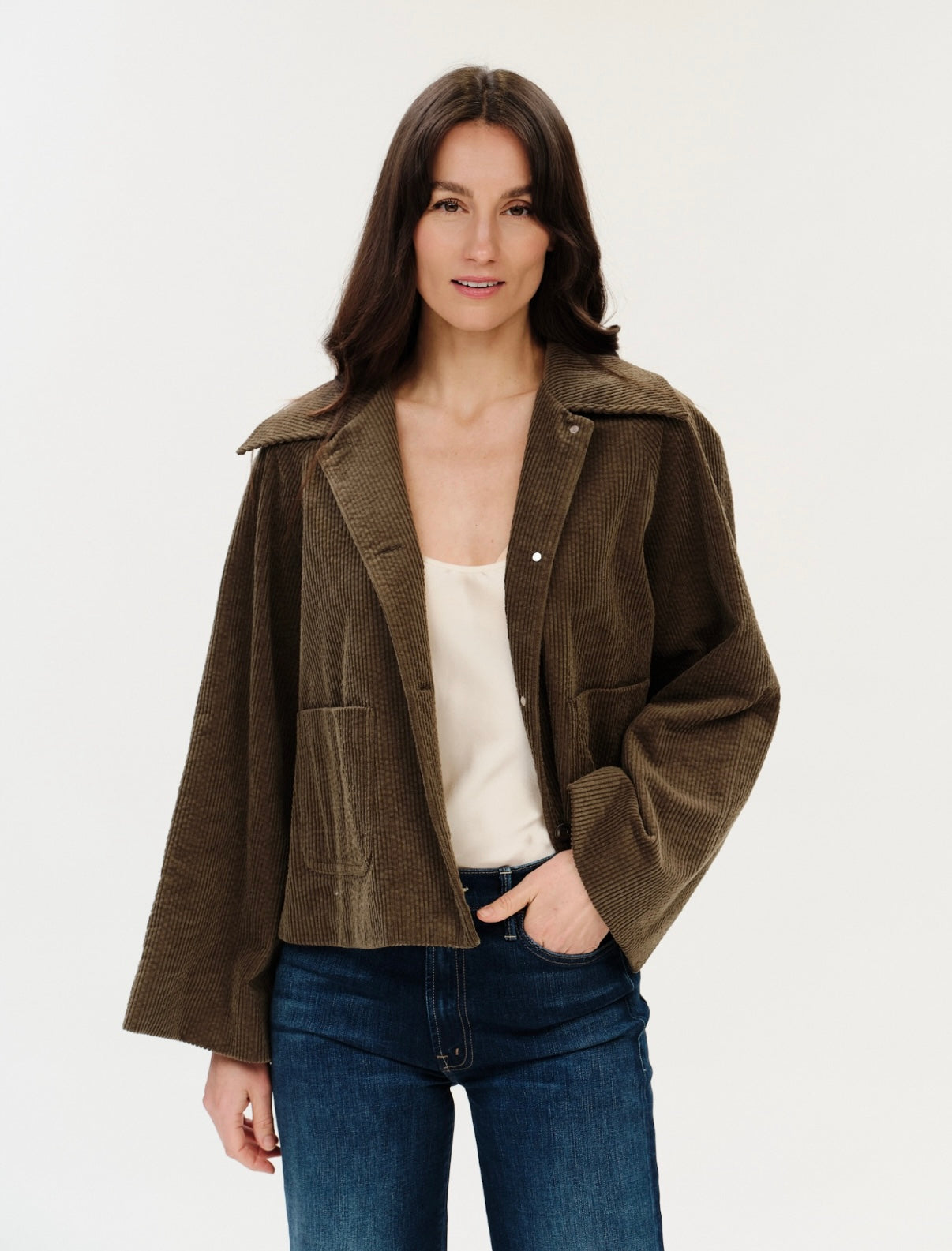 SIX/FIFTY Lima Corduroy Bell Sleeve Jacket in Olive
