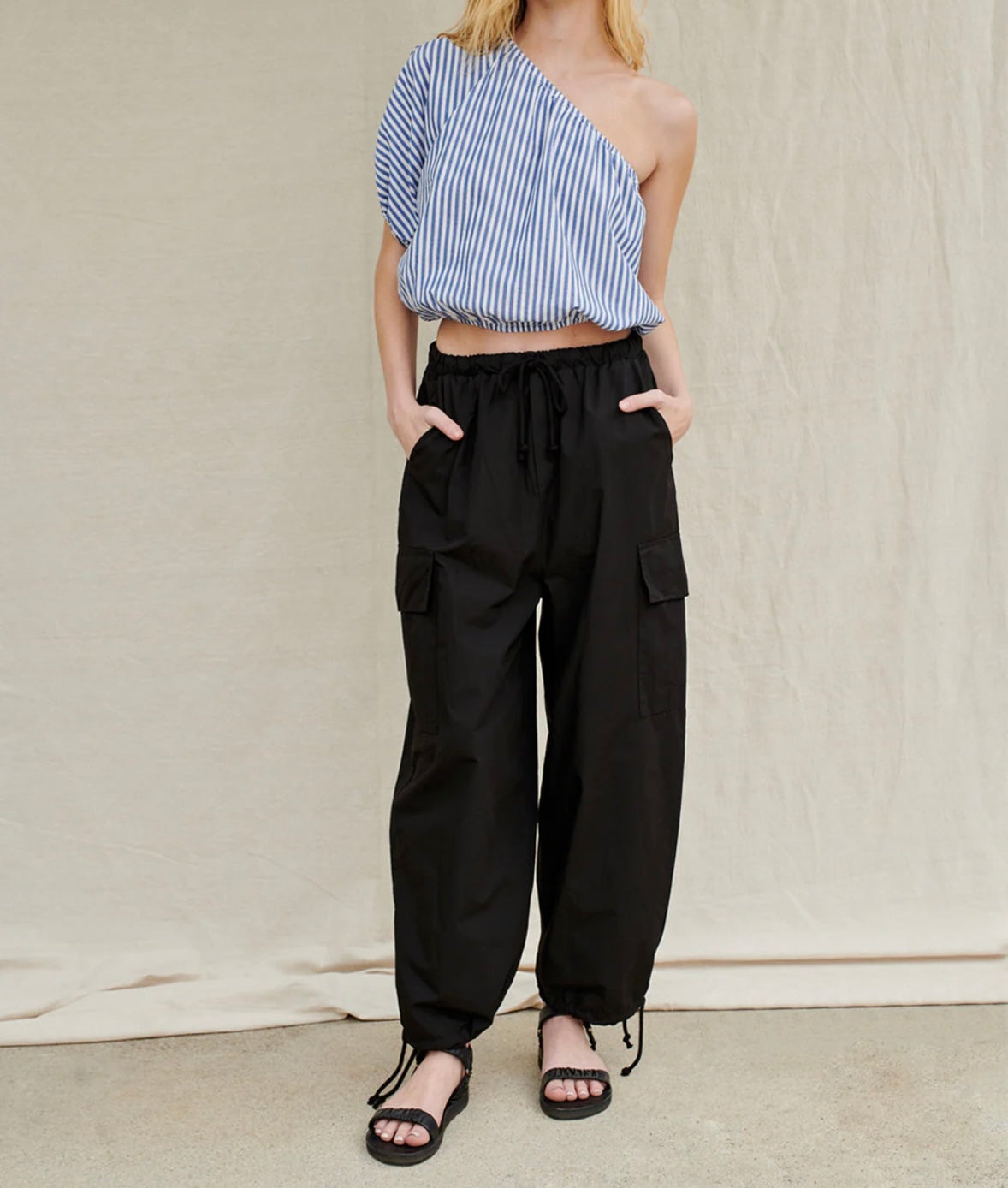 STATESIDE Black Drawstring Poplin Cargo Pant