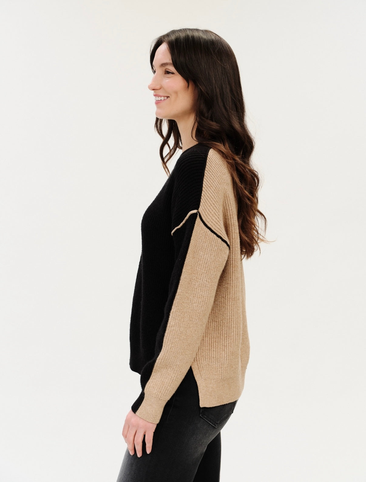 *PREORDER* SIX/FIFTY Runa Crewneck Exposed Seam Sweater — Two Toned