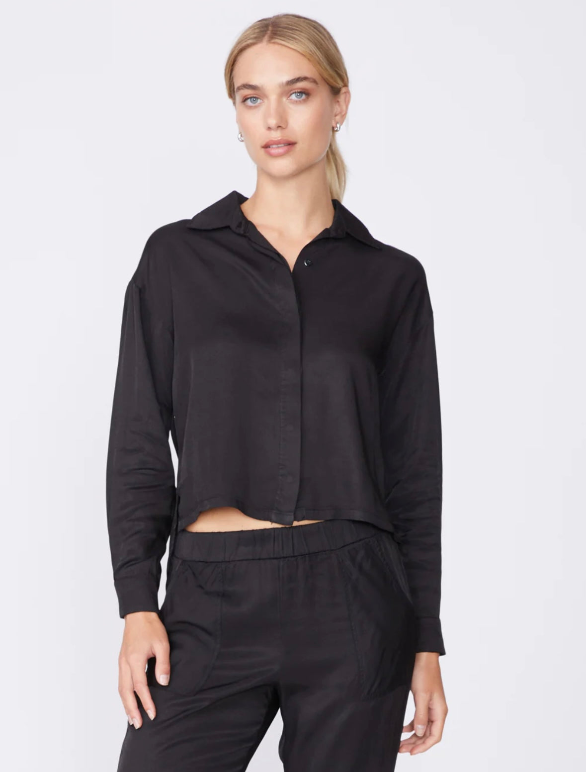 STATESIDE Viscose Satin Cropped Shirt