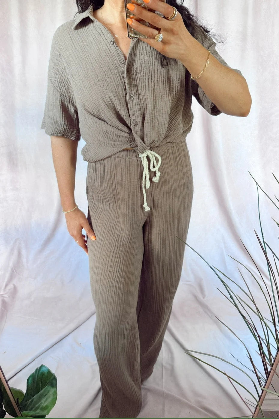 STATESIDE Gauze Front Twist Shirt