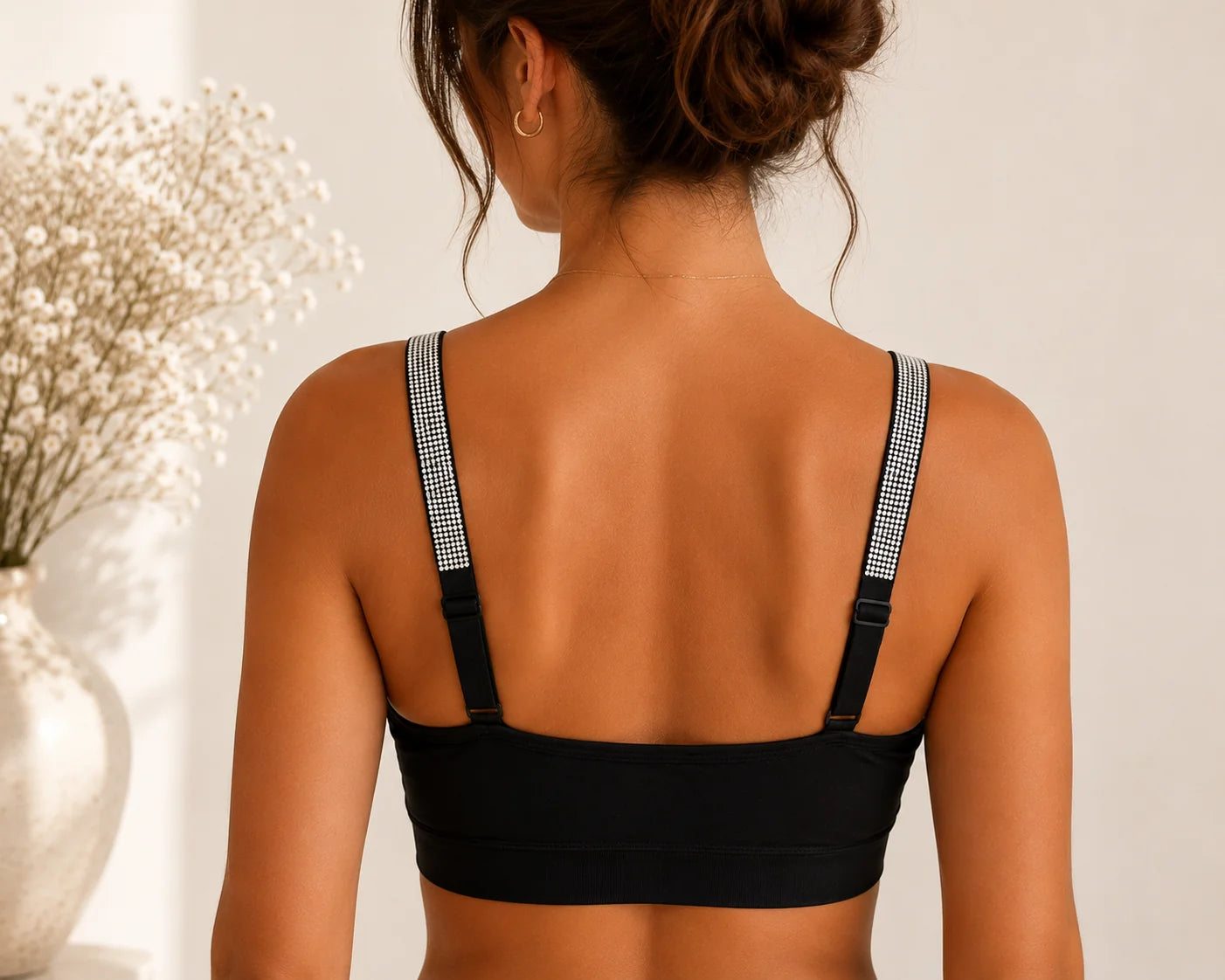 STRAP-ITS Silver Crystals on Black Bralette