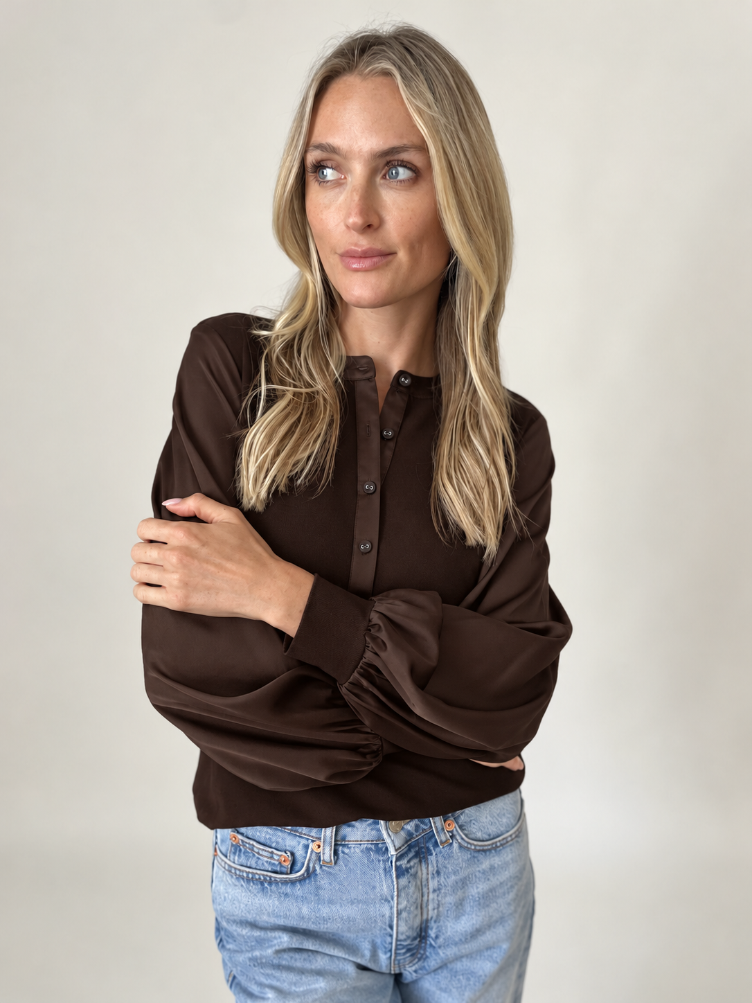 SIX/FIFTY Janie Ribbed Satin Sleeve Top