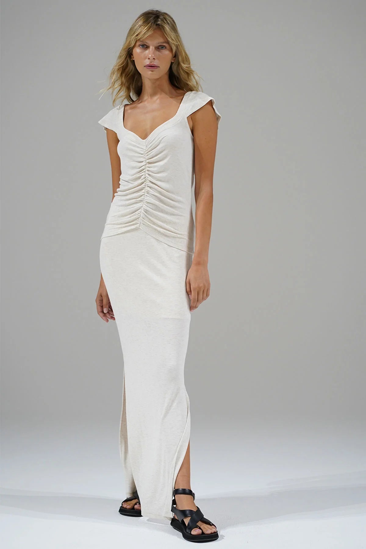 LNA Steph Rib Skirt Heather White